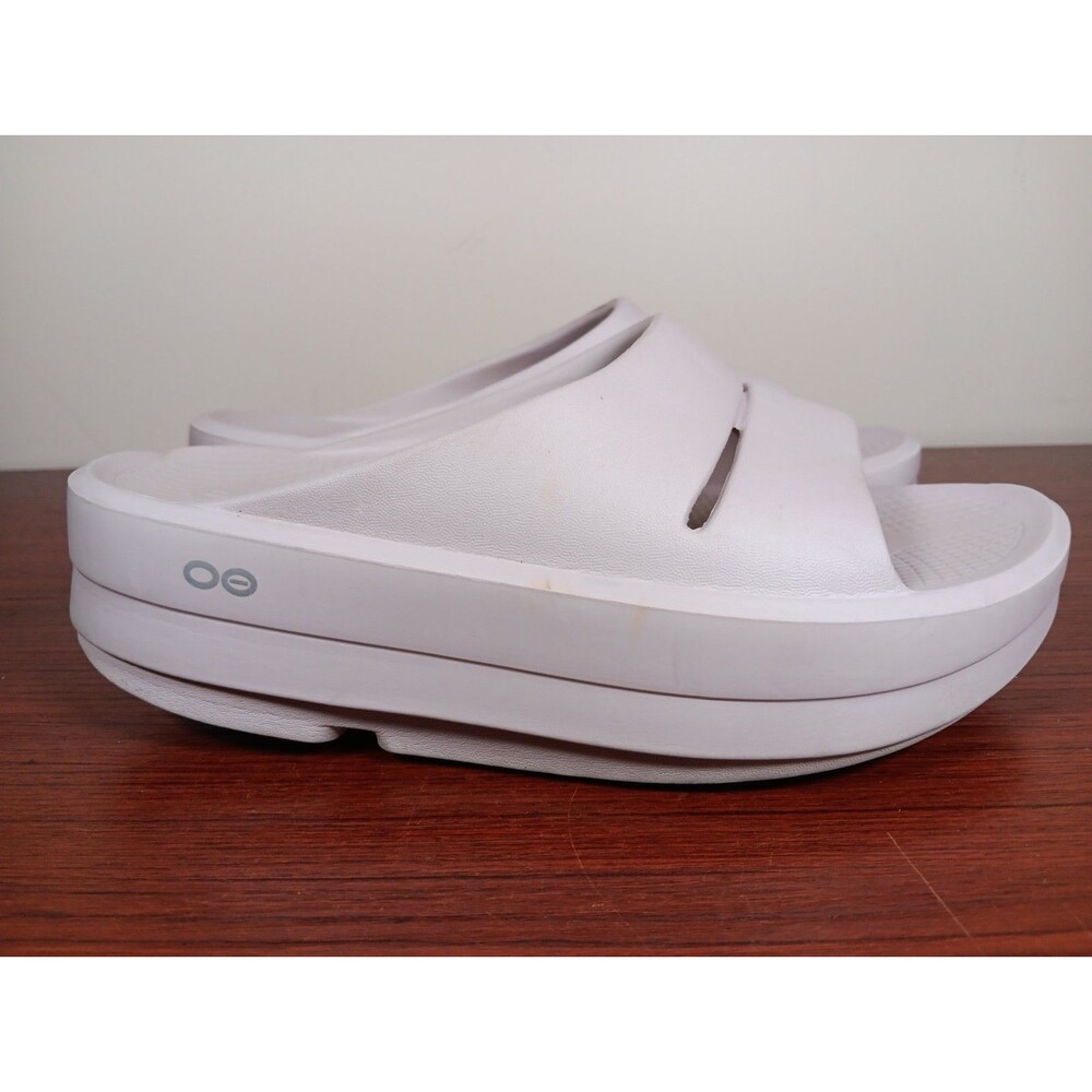 OOFOS OOahh Luxe Recovery Slide Sandals Size 7 Pink Cushioned Comfort EUC